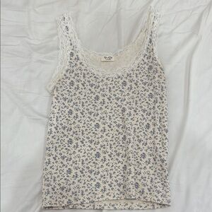 Brandy Melville Blue Floral Lace Tank Top